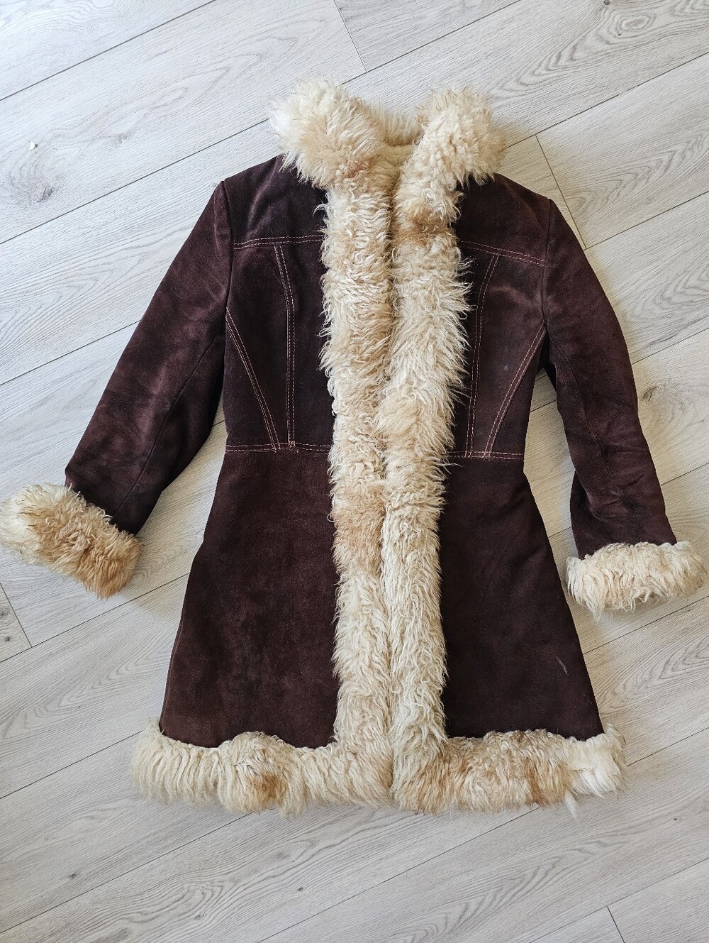 Vintage 70s Claudia Suede Leather Shearling Penny Lane Afghan Princess Coat, Sm